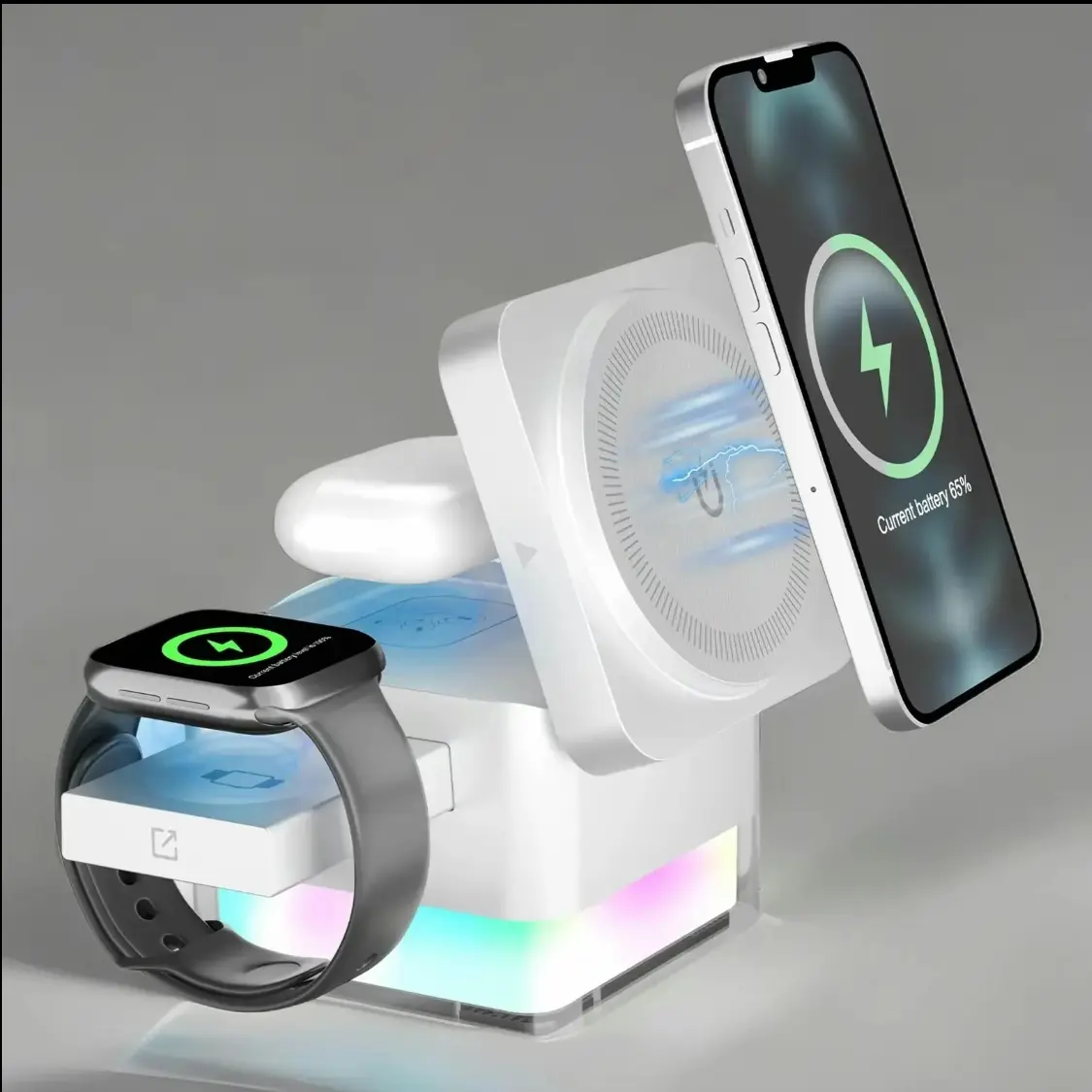 Deals for youdays Mey-norway 3-in-1 15W Wireless Charging Station, Foldable Magnetic Phone Charger, PhoneHolder for Charging with Night Light, for iPhone,Electronics Accessories, Gadget, Smart WatchCharger, Portable, Digital, Folding Compact Wearable