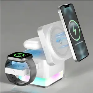 Deals for youdays Mey-norway 3-in-1 15W Wireless Charging Station, Foldable Magnetic Phone Charger, PhoneHolder for Charging with Night Light, for iPhone,Electronics Accessories, Gadget, Smart WatchCharger, Portable, Digital, Folding Compact Wearable