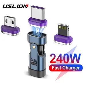 USLION 240W Magnetic USB-C Adapter, Type C Female Converter Fast Charging Cable Connector Compatible with MacBook iPhone 16 15 Xiaomi Android Phones Laptops