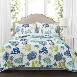 Lush Decor Coastal Reef Quilt 3 Piece Set with Sea Creature Prints, White Bedding, and Blue Accents Lush Decor Coastal Reef Quilt 3 Piece Set with Sea Creature Prints, White Bedding, and Blue Accents