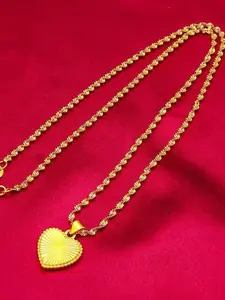 Heart Pendant Necklace, Fashionable Rhodium Plated Chain, Elegant Wave Design, Versatile Lockbone Jewelry, Trendy Accessory