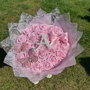 Pink eternal roses with custom baby breath letter