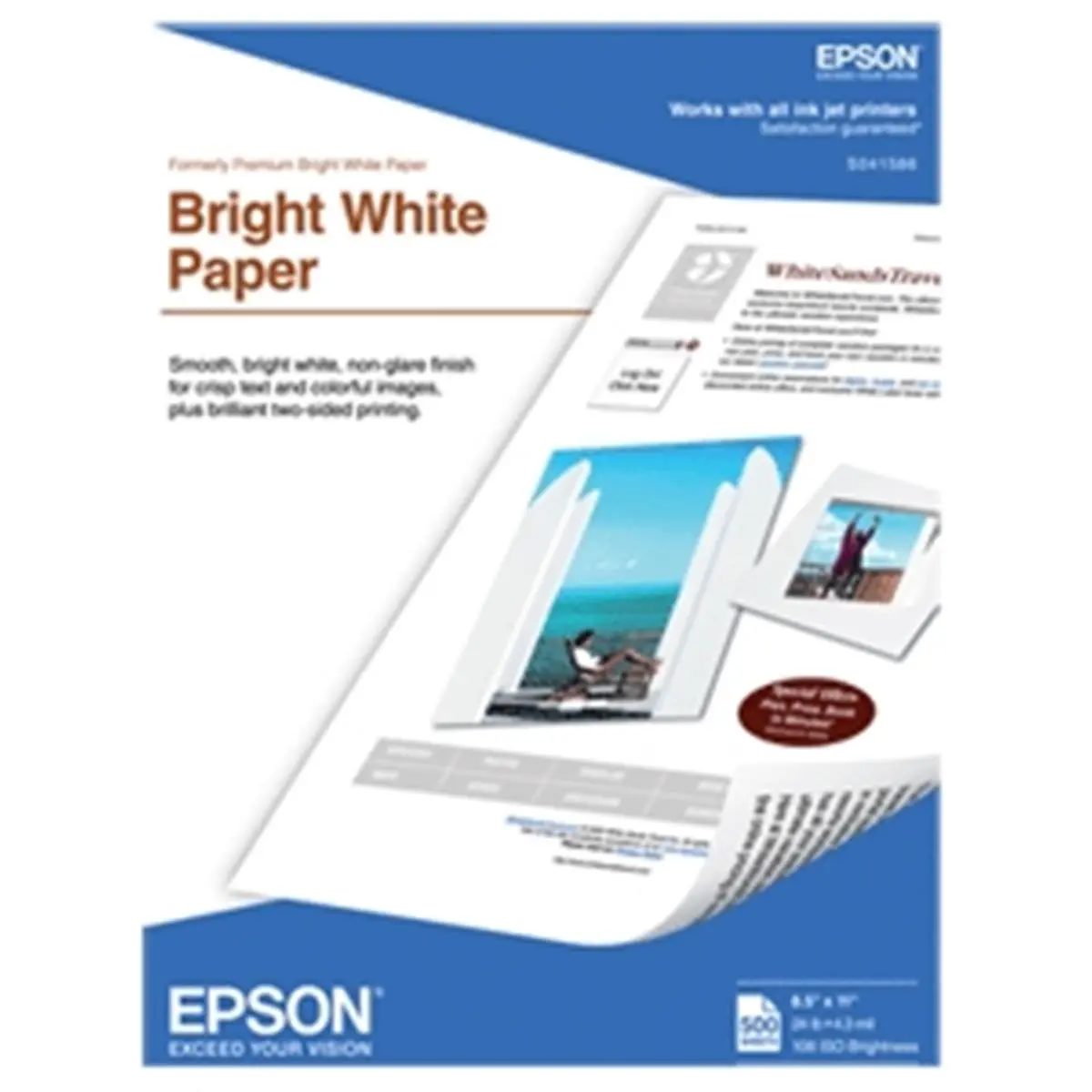 Epson Premium High-Brightness Ultra-Smooth 2-Sided Inkjet Photo Paper (8.5x11 in, 500 Sheets) - Model S041586, Bright White Paper, Office Stationery for Business Printing, Crisp Black Text Results