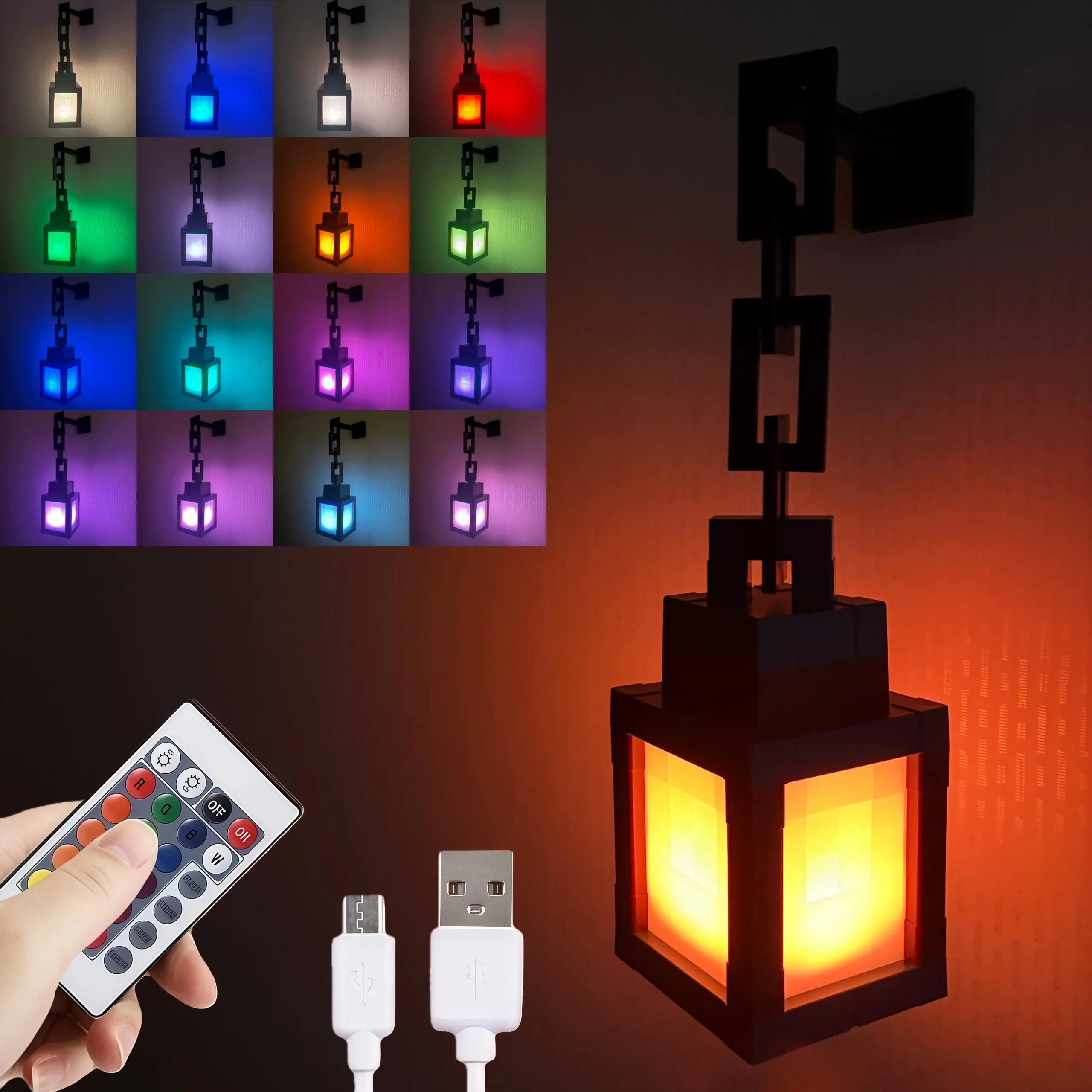 16-Color LED Pixel Lantern | USB-Rechargeable Night Light with Touch Switch & Remote Control - Dual-Use Wall-Mounted/Desktop Lamp, Ideal for Bedroom or Game Room Decor, Top Gift Choice