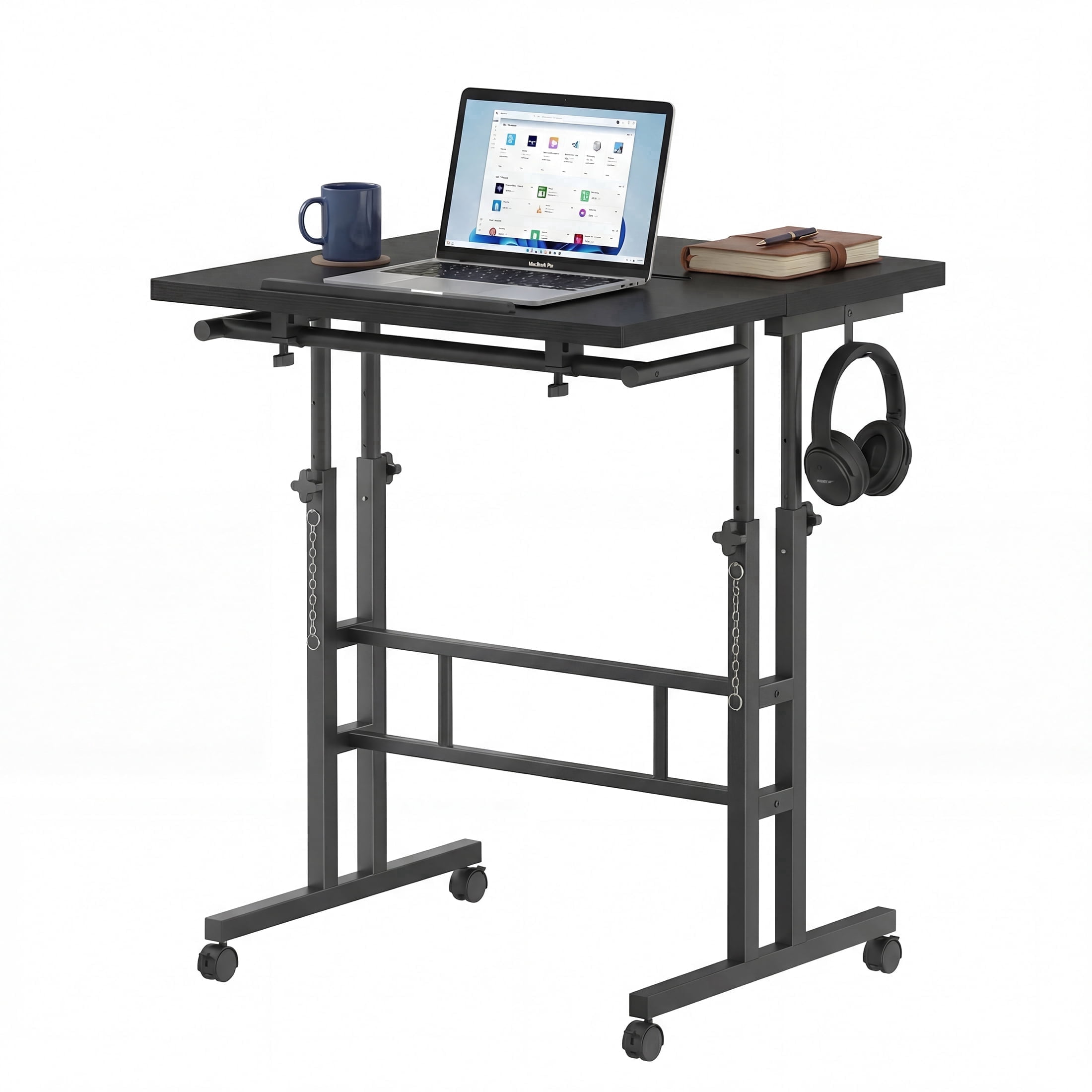 Adjustable Standing Desk , Rolling Sit Stand Desk with Wheels for Walking Pad, Small Mobile Computer Desk for Home Office, Portable Height Adjustable Desk 27.05"-45.28", Black