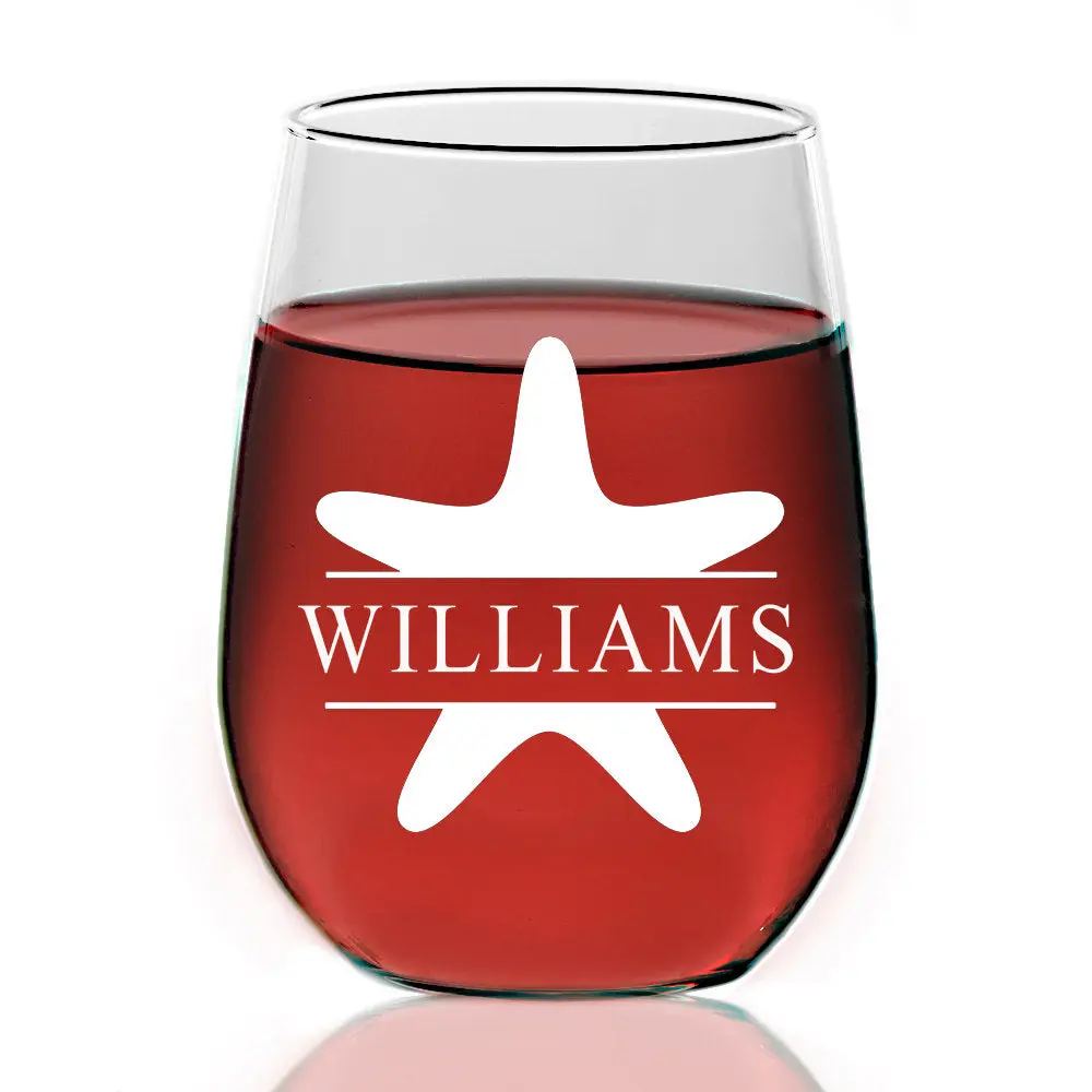 Personalized Stemless Wine Glass, Starfish Wine Glass, Split Monogram Wine glass, Personalized wine glass Christmas Gift,Engraved Wine Glass