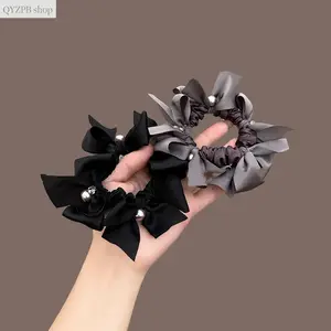 Elegant Pearl Bow Hair Tie Scrunchie for Women – Light Luxury Ponytail Holder, Coquette Hair Accessory, Soft Elastic No-Damage Hair Band, Chic Satin Ribbon Hair Rope for Thick & Thin Hair, Perfect for Daily Wear, Office, Party, Wedding