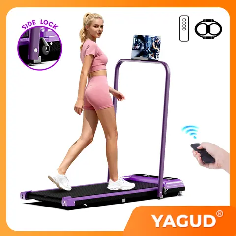 【BACKTOSCHOOL】YAGUD Silent Foldable Treadmill with Handrail - Remote Control, LED Display, 330LBS Capacity, Dual Shock Absorption, Wide Belt, Compact Design, Walking Pad, Home Workout Gear, At Home Gym Equipment, Indoor Cardio