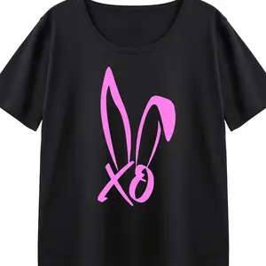 Women Cute XO Bunny Ears Graphic Tee Pink Casual Oversized Soft Comfortable Fashion Top Ideal Gift For Ladies