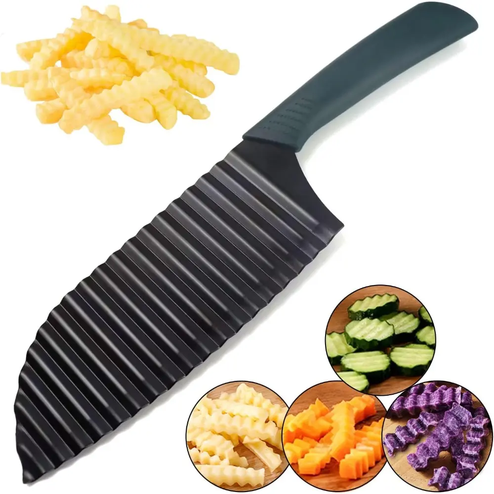 Crinkle Cutter Knife, Crinkle Cutter for Veggies Wave Crinkle Cut Fry Cutter Stainless Steel Crinkle Knife for Potatoes,Cucumbers,Carrots Veggies Fruit