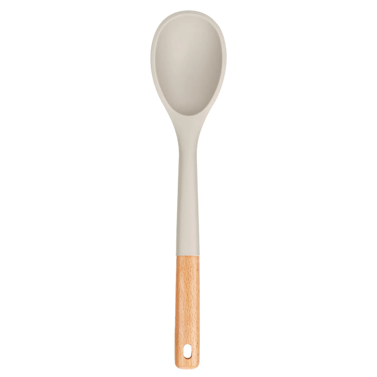 BADIANO Large Silicone Cooking Spoons, Nonstick Solid Wooden Handle Spoon, Heat Resistan Silicone Kitchen Spoons for Cooking, Serving, Basting, Mixing, 13.2inch
