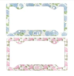 Pink  and Blue Hydrangea License Plate Frame, Personalized Monogram Car Decor