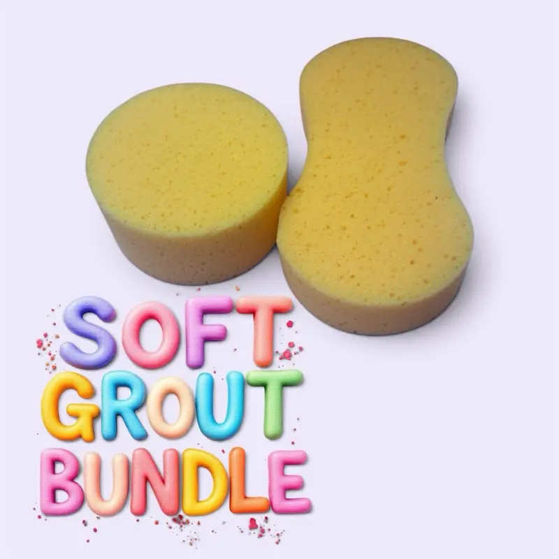 Soft Grout Finishing Sponges Bundle - Large Bone-Measure Item (8 in L, 2 in Thick), Mini Circular Item (5 in L, 3 in Thick)