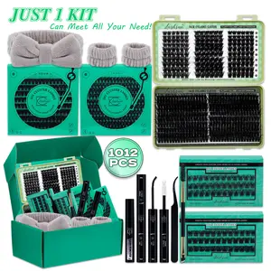 1012 PCS/540 PCS Lash Clusters Kit D Curl 8 Styles Volume/3D Effect Lashes Kit with Bond&Seal Lash Remover Brush Lash Applicator Headband Wristband set, Eyelash Extension Kit, Perfect for Beginners, DIY at Home Easily, Easy Apply for Makeup Daily
