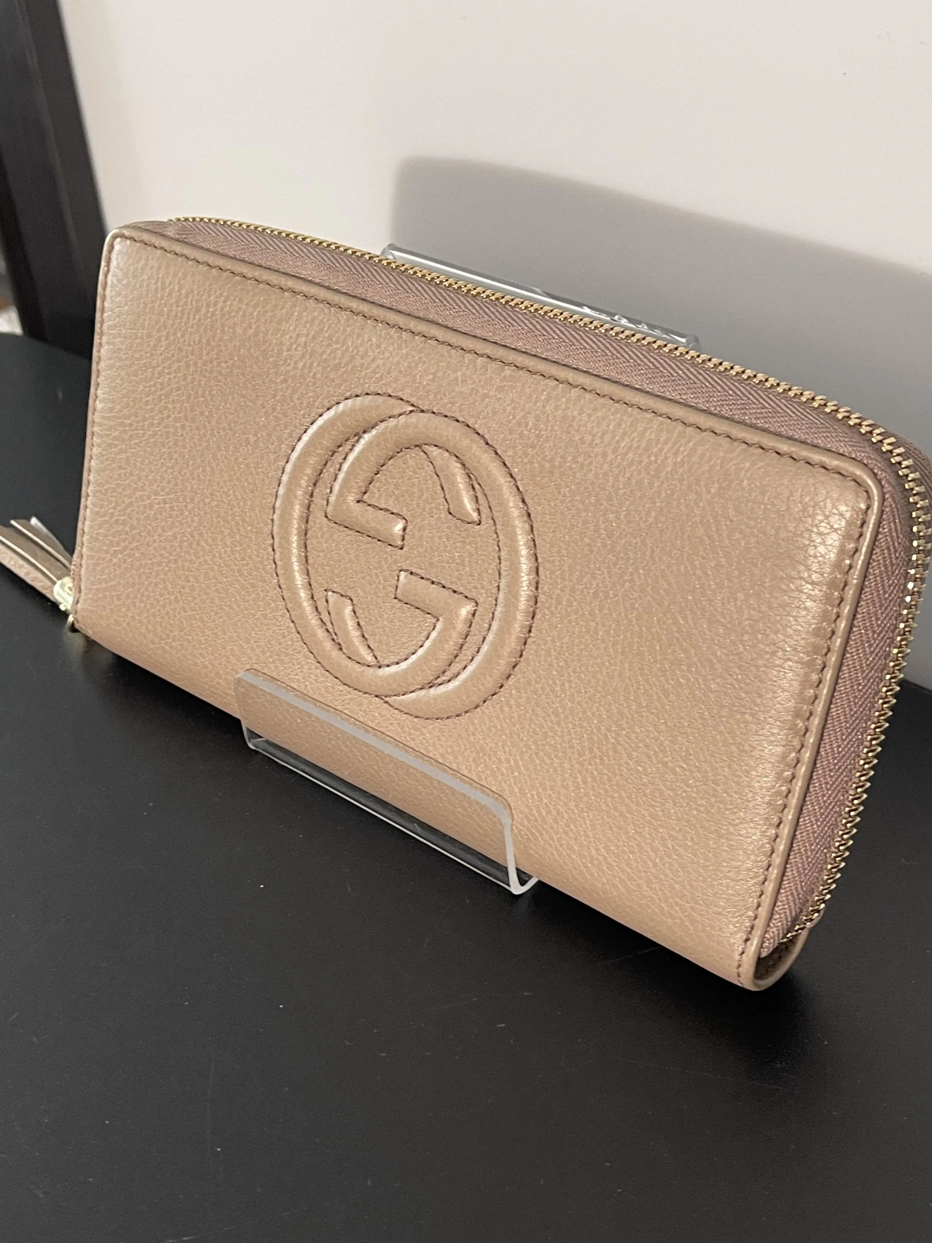 Pre-owned GUCCI Leather Small Leather Goods Brown Monogram GG Canvas Trifold Wallet