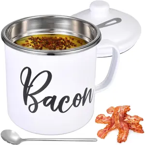Bacon  Container with Strainer - 15oz Bacon  Saver with strainer, Container For Kitchen  Storage, Dishwasher Safe- White