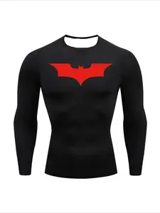 Bat Print Long Sleeve Compression Shirts for Men Gym Workout Running Tees Athletic Quick Dry Tshirts Tops ash Guard Baselayers Gym Clothing