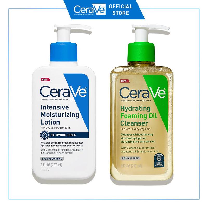 CeraVe Very Dry Skin Duo: Hydrating Foaming Oil Facial Cleanser (Dry to Very Dry Skin) & NEW CeraVe Intensive Moisturizing Lotion (Dry to Very Dry Skin + 5% Hydro-Urea)