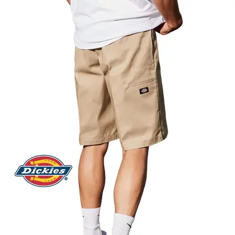 Men's Dickies Baggy Oversize 13" Cotton Knee-Length Casual Streetwear Shorts - 8.5oz Heavyweight Twill Fabric, Belt, Plain, Spacious Seat, Right-Leg Pocket, Long Tunnel Loops, Metal Hook-and-Bar Waist Stay, Stain-Resistant, Cold-Wash Male Clothing Classic