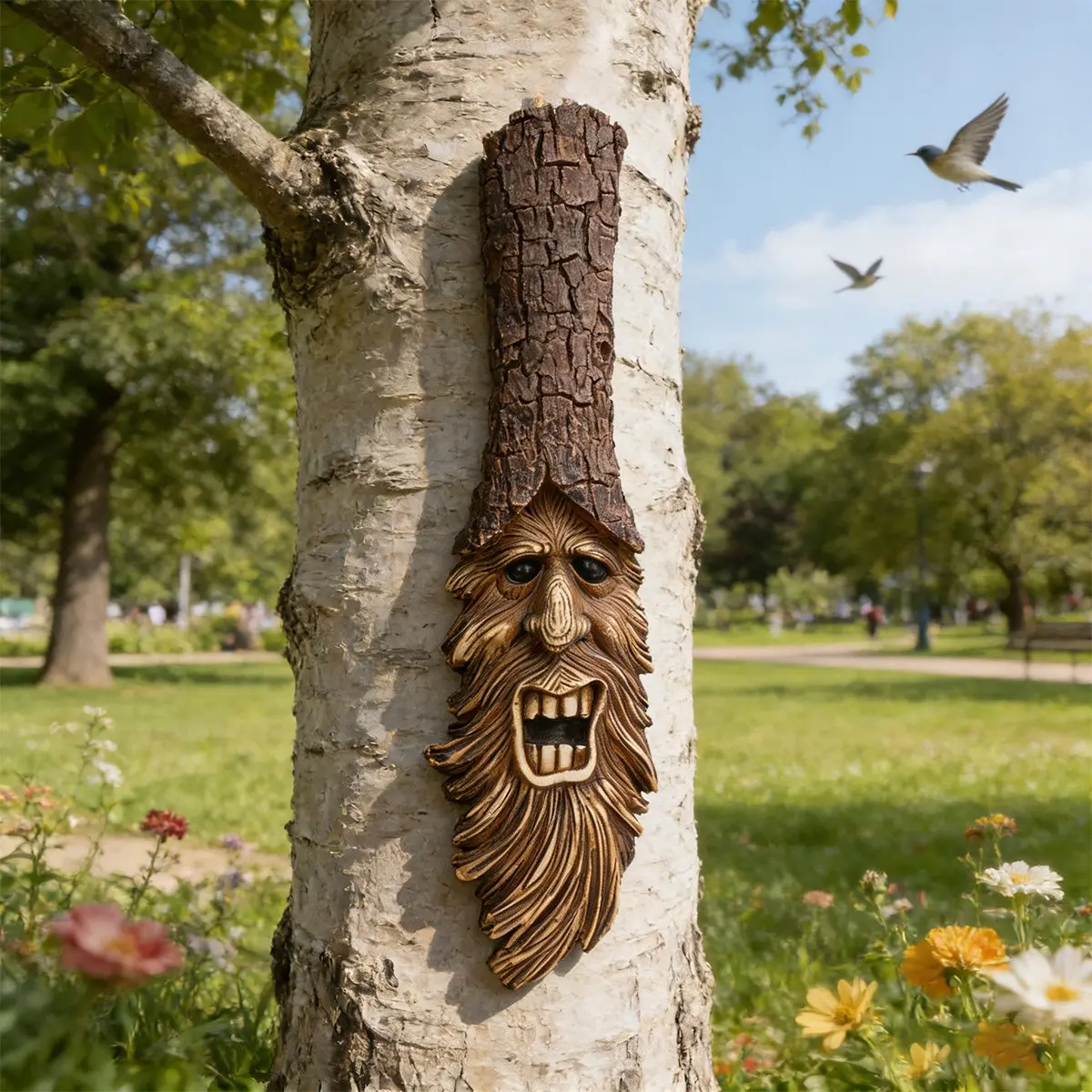 Modern Tree Bark Fairy Trunk Decoration Hanging Ornament, Colorful Resin Garden Art Craft, Wall-Mounted Tree Bark Fairy Decor, Outdoor Garden Courtyard Decor, Wall Ornaments