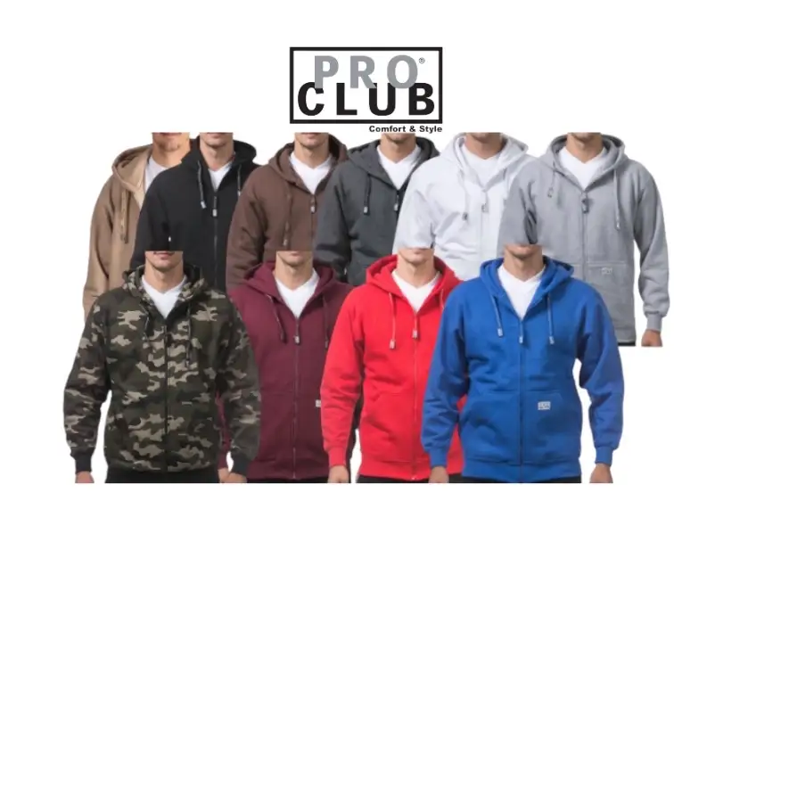 Pro Club Men's Heavyweight Full Zip Fleece Hoodie Zipper Sweatshirts