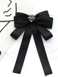 Lace Bowknot Ribbon Pearl Rhinestone Brooch, Versatile Choker Necklace, Retro Style, All Seasons Fashion Accessory Jewelry