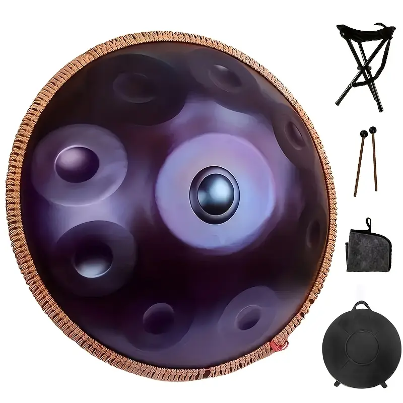22 Inch 9 Notes Handpan Drum, 432Hz D Minor Kurd Steel Tongue Hand Pan Drum for Adults Yoga Meditation Musical Instrument Gift Sound Healing Drum for Beginner with Soft Bag, 2 Mallets, Stand, Dust-Free Cloth, Sound Stickers