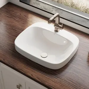 20" L x 17" W Drop-In Bathroom Sink with Free Pop-Up Drain, White Ceramic Rectangular Semi-Recessed Self-Rimming Above Counter Basin, Bathroom Sink with Single Faucet Hole, Easy Installation, Scratch-Resistant