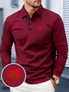 New Men's Long-Sleeve Shirt, Morocco Pattern with National Flag Print Design, Breathable & Soft Fabric, All-Season Comfort, Suitable for Business Gatherings, Outdoor Sports & Daily Wear, Minimalist & Stylish, Casual Shirt for Mature Men