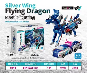 Magnetic Dinosaur Transformer Car Toy, 2-in-1 Magnetic Cars That Transform into Flying Dragon and Unicorn, Automatic Collision Transforming Toy, Fun STEM Toy Birthday Gift for Boys & Girls