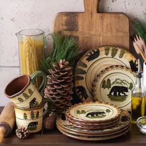 Rustic Bear 16PC Ceramic Dinnerware Set