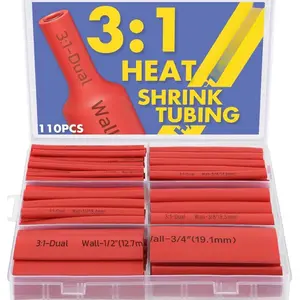 32  110 count 3:1 Heat Shrink Tubing With Rich Hot Melt Adhesive -Marine Grade Heat Shrink Tubing 3.5"Length  for Electrical Wiring And Insulation-6 common sizes 1/8"-3/4" (Red)