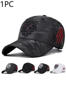 Men's Tiger Head Baseball Cap, Fashion Casual Camo Dad Hat, Camo Trucker Hat for Sports & Daily Wear, Unique Outdoor Activity Design, Stylish & Comfortable, Mesh Camo Hat, Trendy Hat, Statement Cap