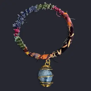 Fabric Wire Wrapped Bangle Bracelet