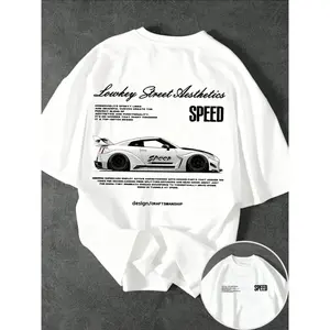L180g[100%cotton]ucky Street Aesthetics Car Graphic Tee |   White Oversized T-Shirt |   Black SPEED Sports Car Print |   Soft Cotton Casual Streetwear |   Trendy Y2K Auto Fashion 2026 |   Daily Retro Vehicle Outfit