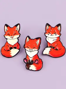 3pcs/set Cute Fox Cartoon Animal Enamel Brooches, Unisex Fashion Accessories for Bags and Clothes, Casual Style All Seasons