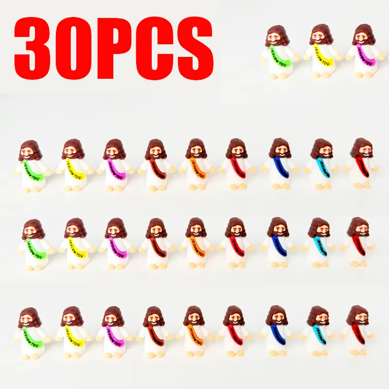 Jesus Love You Figurines - 30 Pcs Mini Rubber Toys for Easter, Christmas Gifts, Sunday School, Baptism & Party Favors (Vibrant Colors, Original Design) Decorative Figures Luminous