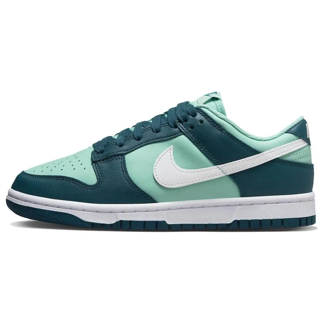 Women's Nike Dunk Low Geode Teal Retro Look Skateboarding Sneakers, Rubber Sole Shoes