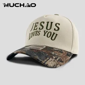Unisex Jesus Loves You Embroidered Camo Cotton Trucker Hat, Adjustable Outdoor Sun Protection,Breathable Baseball Cap, Perfect for Casual Outfits&Daily Wear, Ideal Gift for Faithful Friends&Family, Retro Jesus Freedom Christian Hat for Men Women Winter