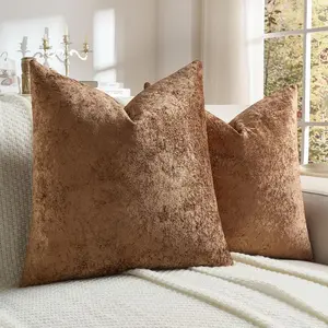 Dark Brown Flannel Throw Pillow Covers 18x18 Inch Set of 2,Soft Crushed Dimensional Textured Cushion Cases,Modern Home Decor for Couch Living Room