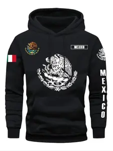 Mexican Coat of Arms Hoodie, Fitted Soft Comfortable Home Casual Wear, Mexican Flag Graphic Print Cultural Style, Perfect for Relaxing at Home, Sweatshirts