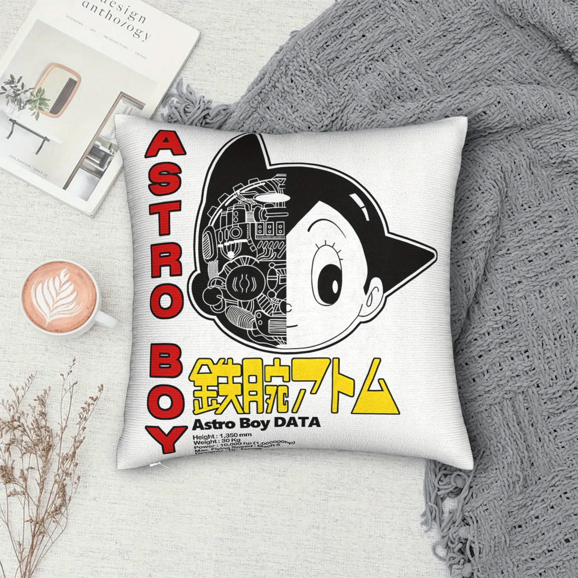 Astro Boy Print pillowcase,Anime-Inspired Print Pillowcase,Polyester Cushion for Office, Classroom, or Bedroom Decor, Zippered, Machine Washable