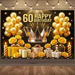 Luxurious 60th Birthday Backdrop | Elegant Gold Theme Party Banner