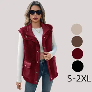 Womens Spring 2026 Sherpa Fleece Vest Sleeveless Button Down Oversized Winter Fuzzy Vest Outerwear Jacket with Pocket Fit Casual Womenswear Loose