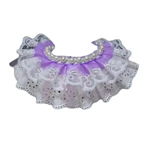Violet Princess Lace Pet Collar - Handmade Beaded Adjustable Necklace for Cats and Small Dogs (8-12 Inches)
