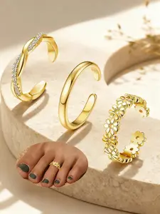 3PCS Adjustable Toe Rings – Flower, Rhinestone and Simple Styles, Beach Wear, Finger & Toe Dual Use Jewelry for Women US SIZE 4
