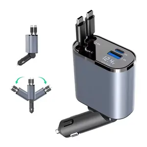 Dual Pull-Out Retractable Cable 4-in-1 Fast Charging Car Charger