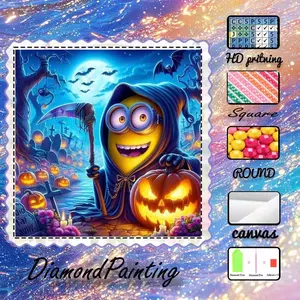 5D-DIY, premium velvet canvas, diamond art, diamond painting kit, quirky, Halloween, Minions AB diamonds, fairy dust diamonds, crystal diamonds, perfect home decor, handmade diamond art painting kit, special craft diamond art kit, Handicraft