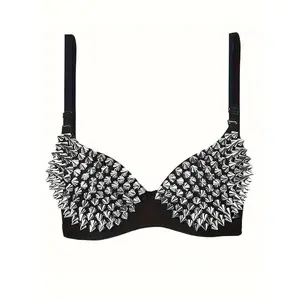 Women's Street Punk Color Block Studded Short Backless Crop Top Halloween Music Festival Rave Party Outfit