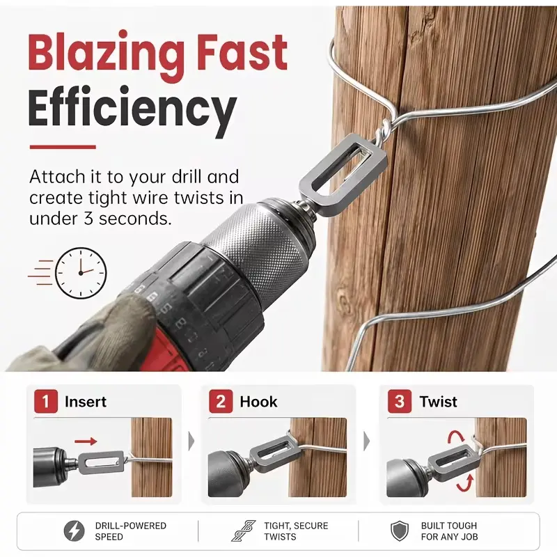 Portable Multi-Functional Hex Shank Wire Twister, Labor-Saving Quick Wire Tie Binder, Heavy Duty Twist Tool for Rebar, Fencing & Garden Wire Fixing